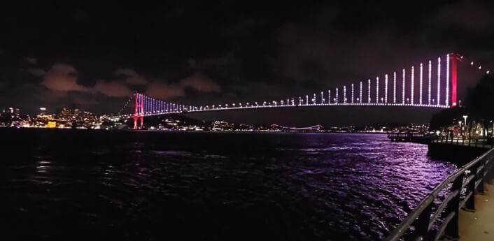 Bosphorus bridge with night lighting