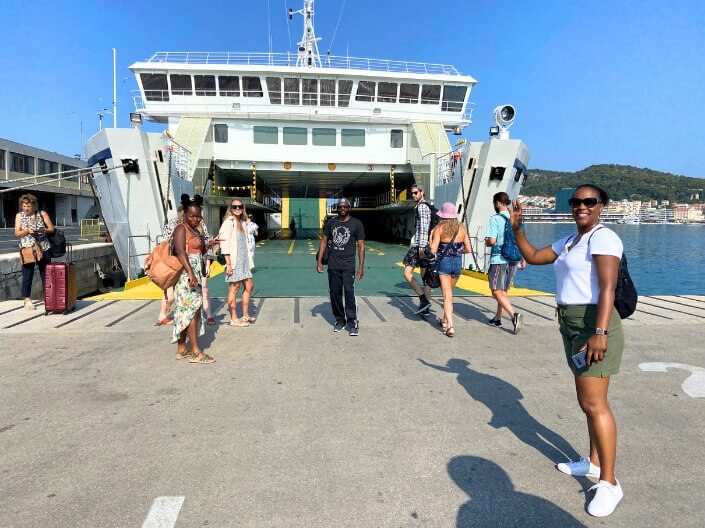 Group of people boarding a transit ferry in Split, Croation