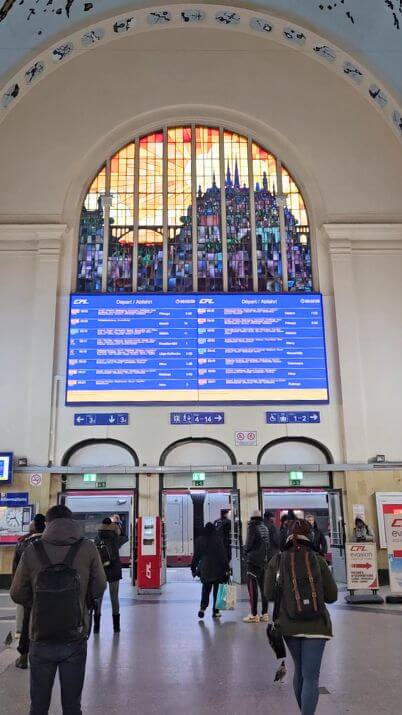 schedule board above doors to train platform